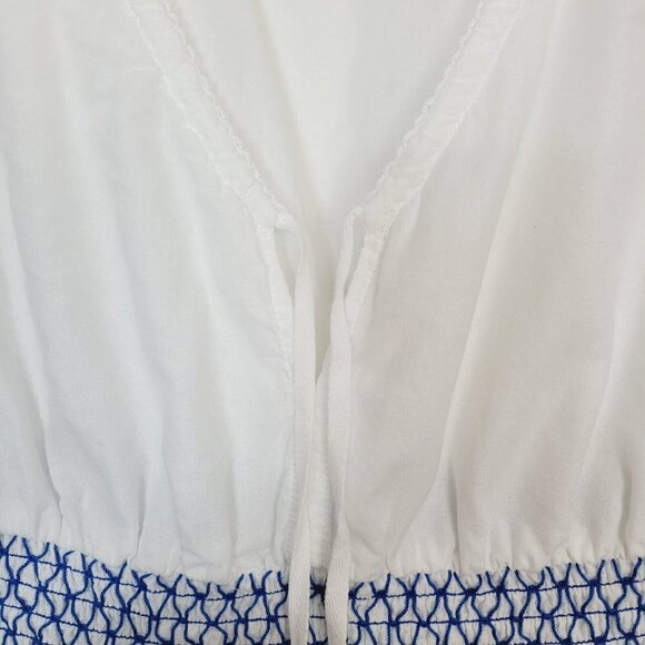 Eddie Bauer Sz Med Sleeveless Peplum Blouse White Blue Cotton Dutch Chinoiserie - Picture 5 of 10